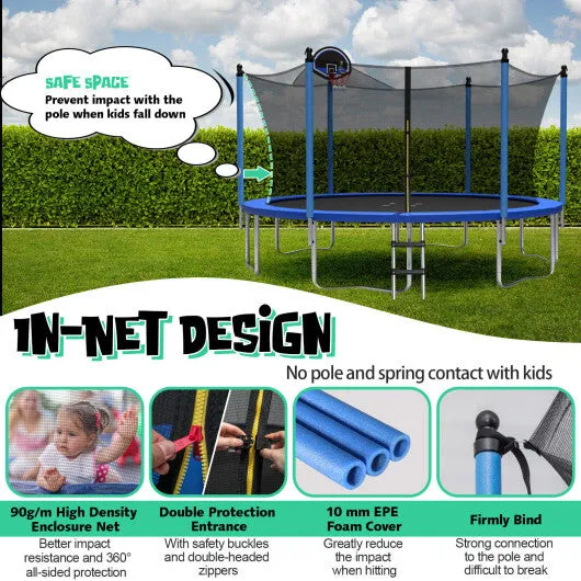 12/14/15/16 Feet Outdoor Recreational Trampoline with Ladder and Enclosure Net-16 ft - Color: Black - Size: 16 ft