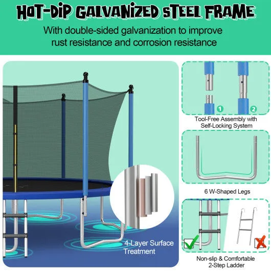 12/14/15/16 Feet Outdoor Recreational Trampoline with Ladder and Enclosure Net-16 ft - Color: Black - Size: 16 ft