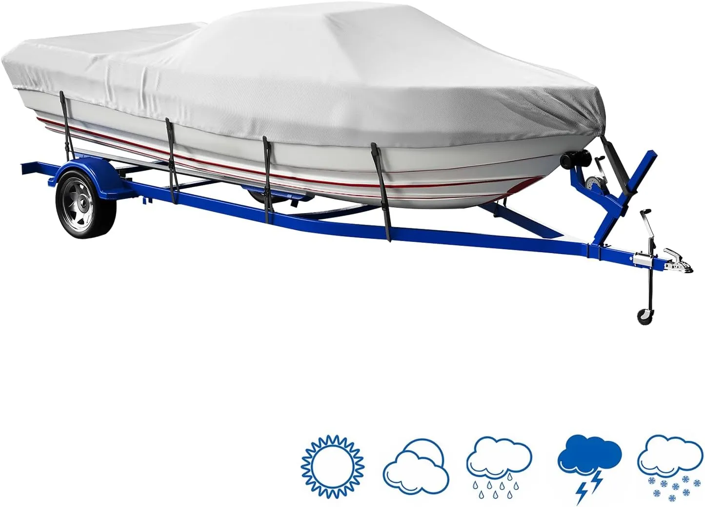 14-16 Ft Boat Covers Fits Tri-Hull, V-Hull, Runabout, Fishing Boat,Bass Boat Marine 600D Trailerable Polyester Canvas Boat Covers Waterproof with Tightening Strap