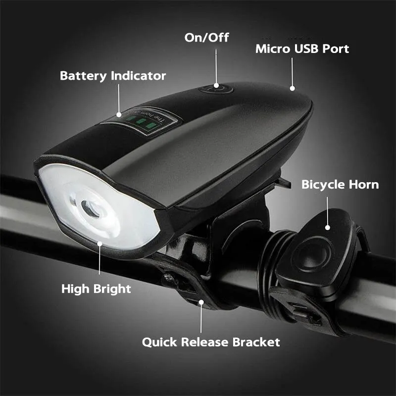 1400 Lumens Rechargeable Bike Lights With Tail Light Black