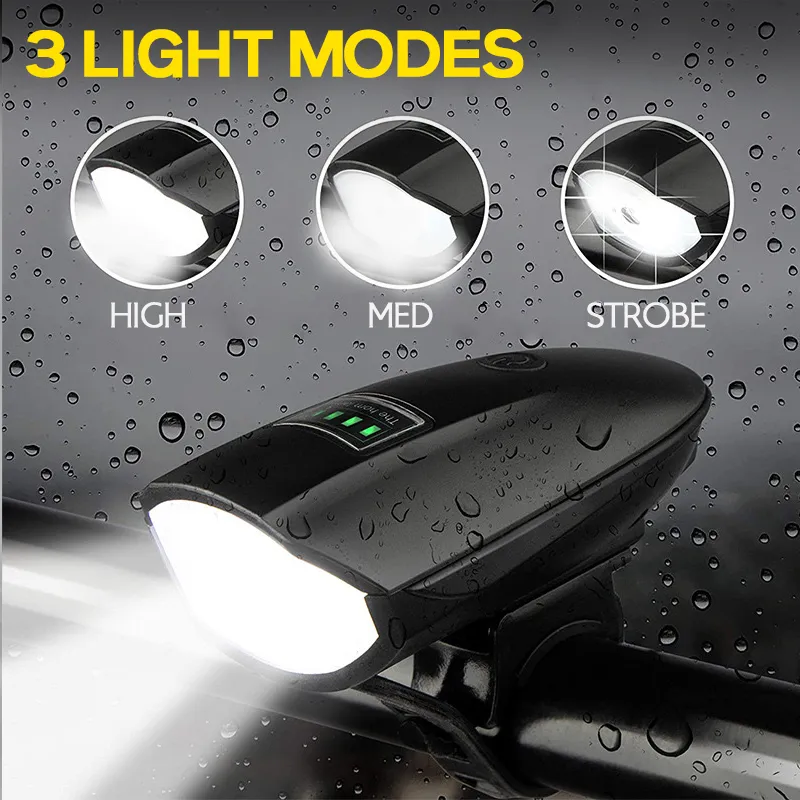 1400 Lumens Rechargeable Bike Lights With Tail Light Black