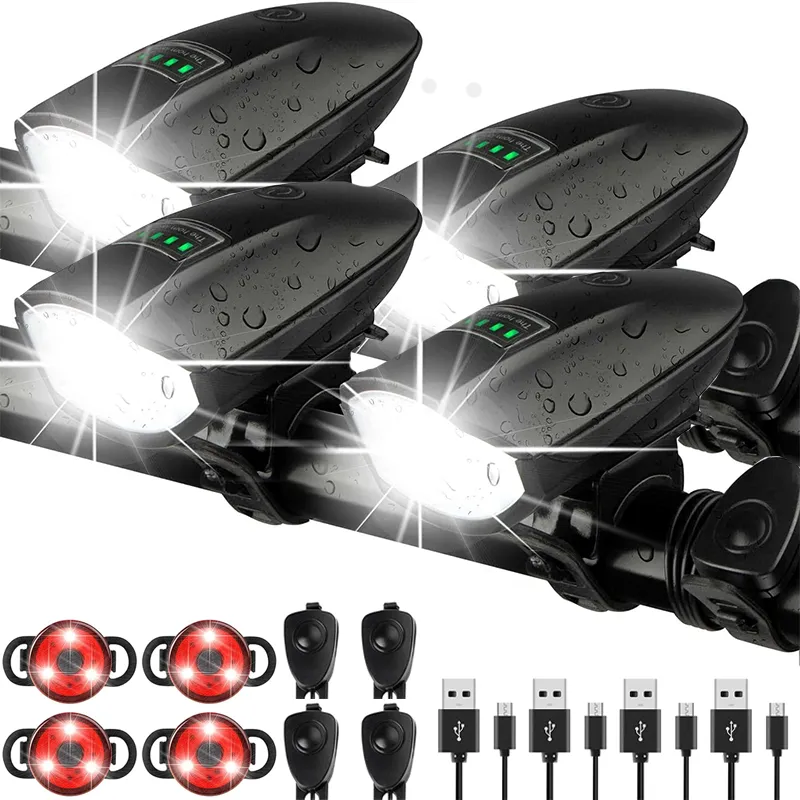 1400 Lumens Rechargeable Bike Lights With Tail Light Black