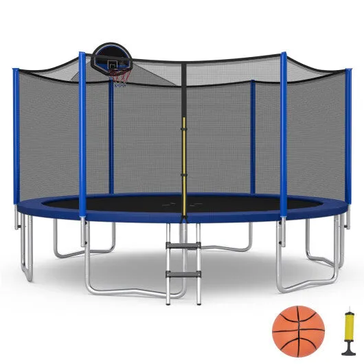 15/16 Feet Outdoor Recreational Trampoline with Enclosure Net-16 ft - Color: Black - Size: 16 ft