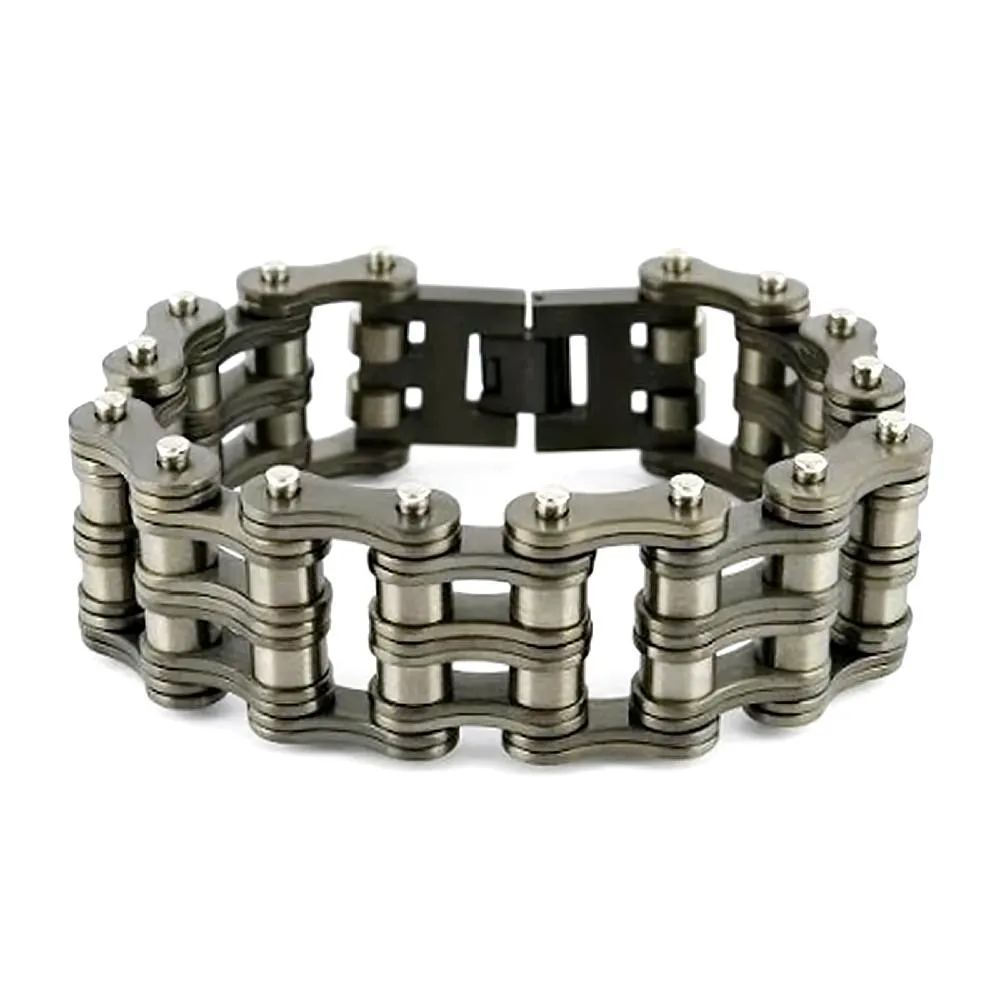 1" Wide Gunmetal Finish Stainless Steel Motorcycle Chain Bracelet 