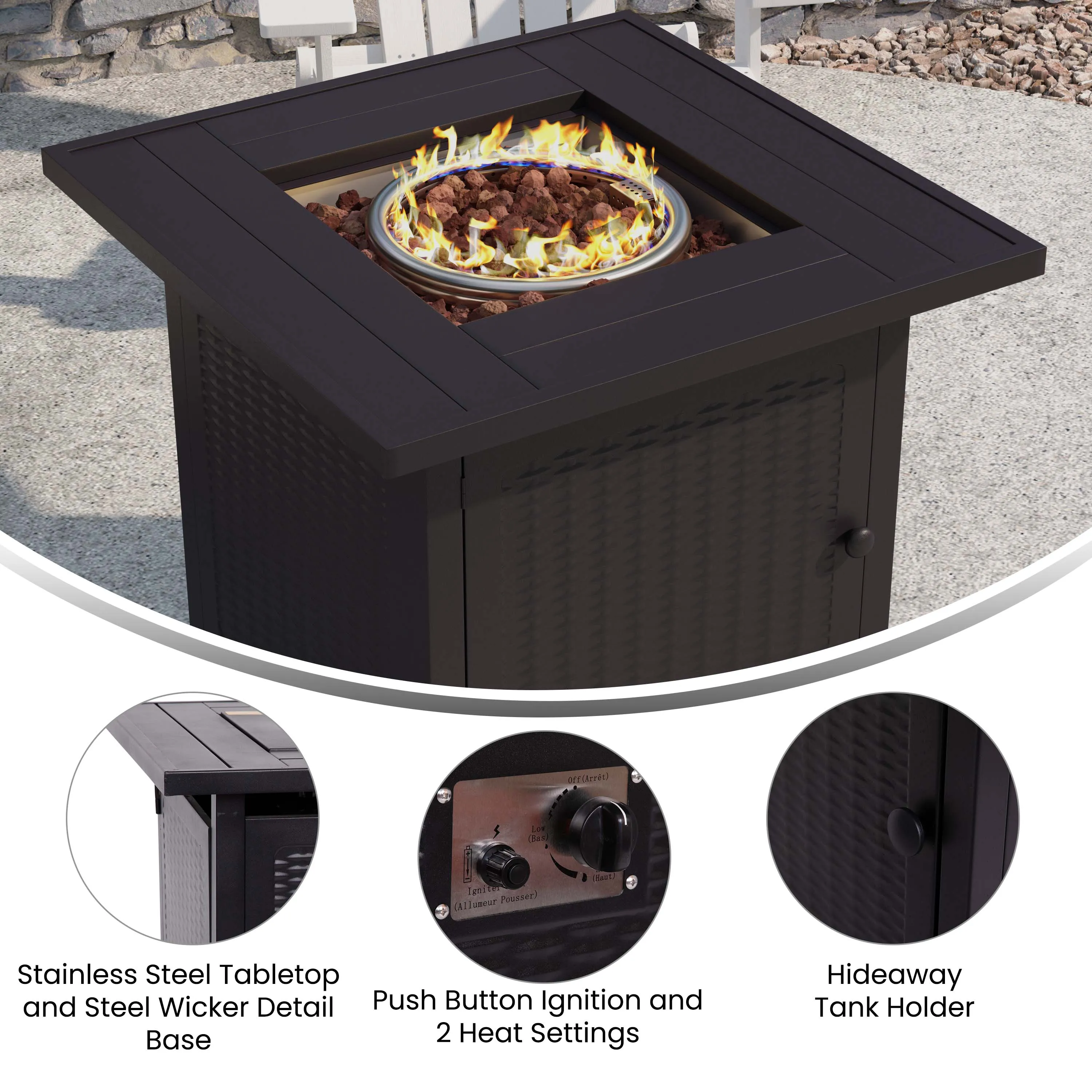 Black 28"SQ Fire Pit Table YO-GYM80015-BK-GG