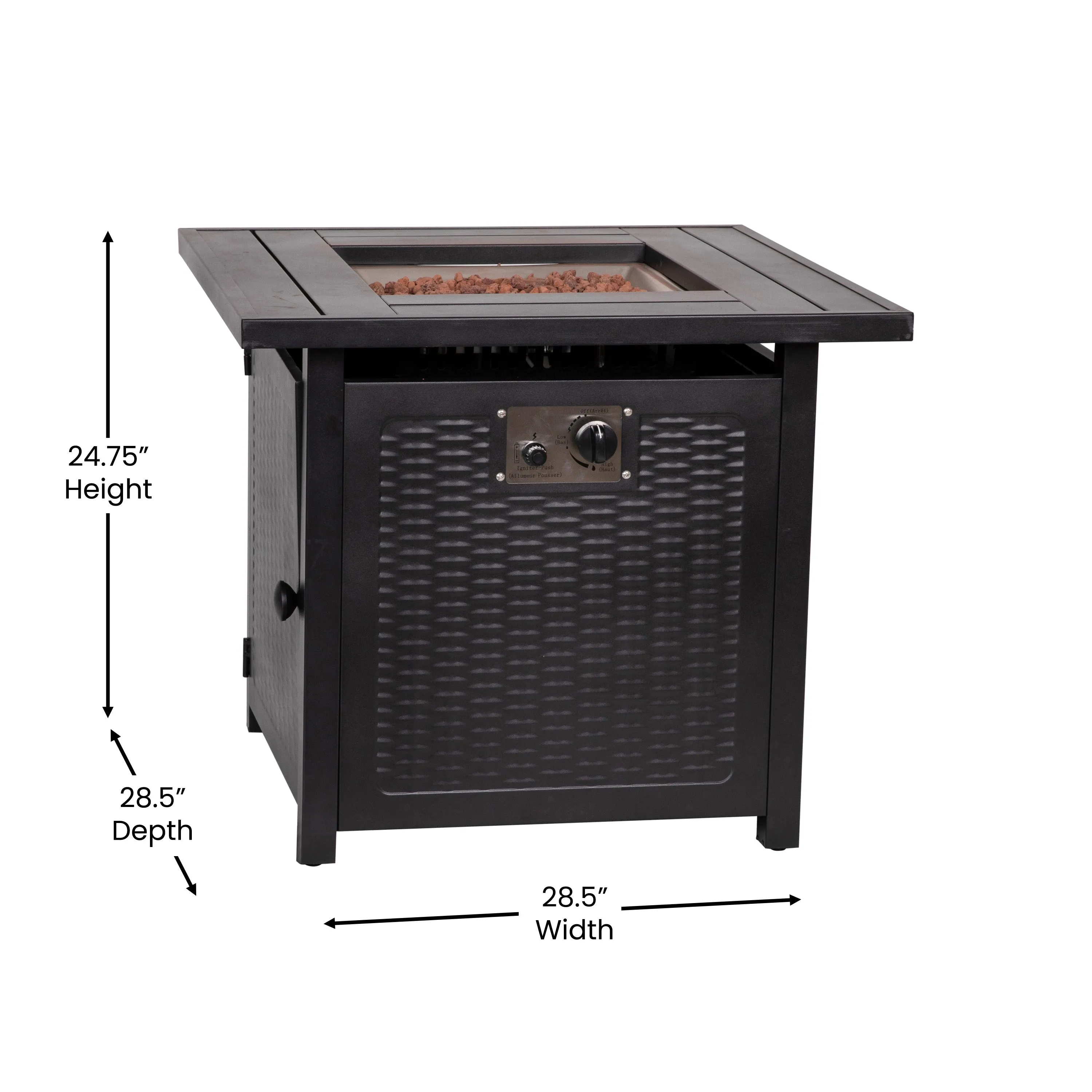 Black 28"SQ Fire Pit Table YO-GYM80015-BK-GG