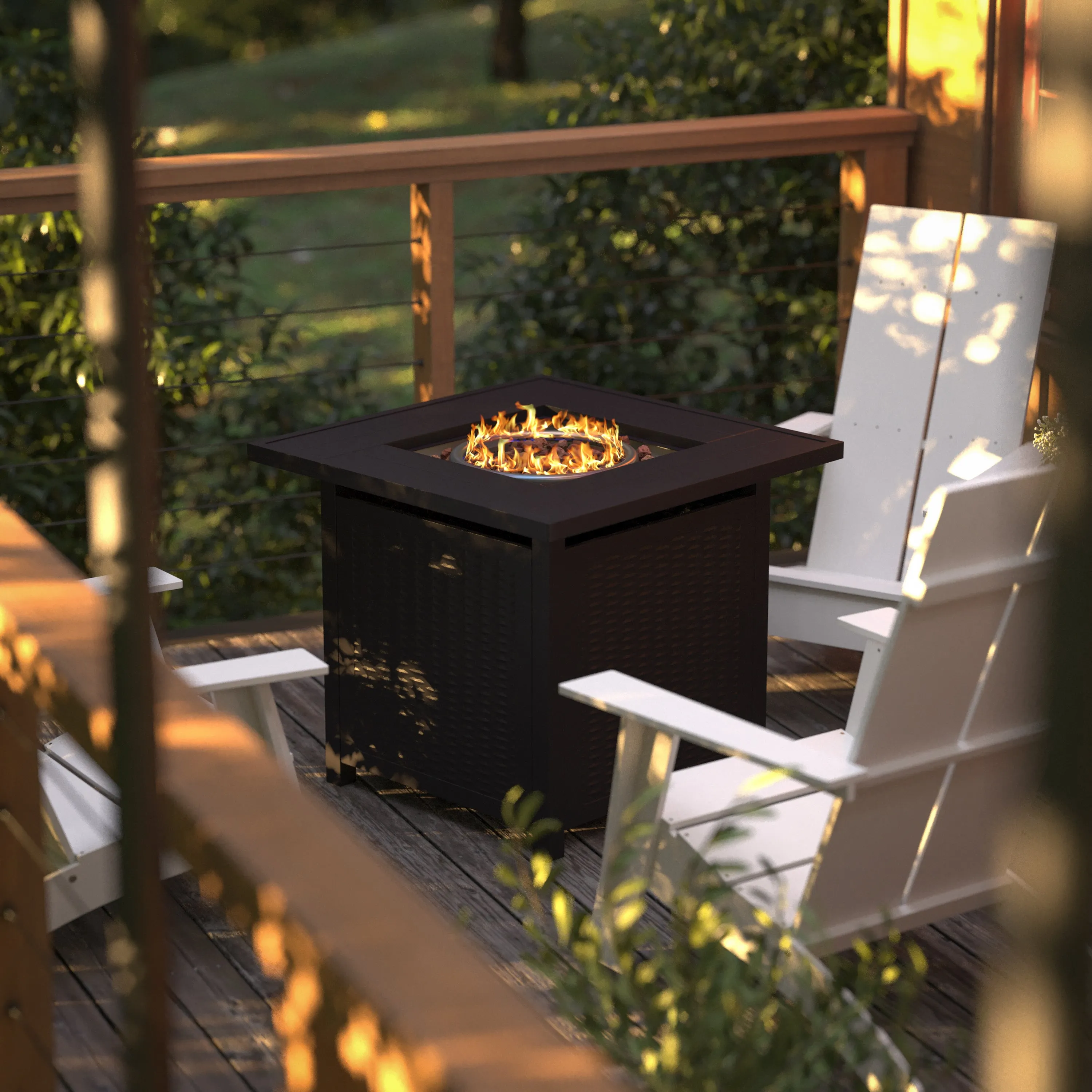 Black 28"SQ Fire Pit Table YO-GYM80015-BK-GG