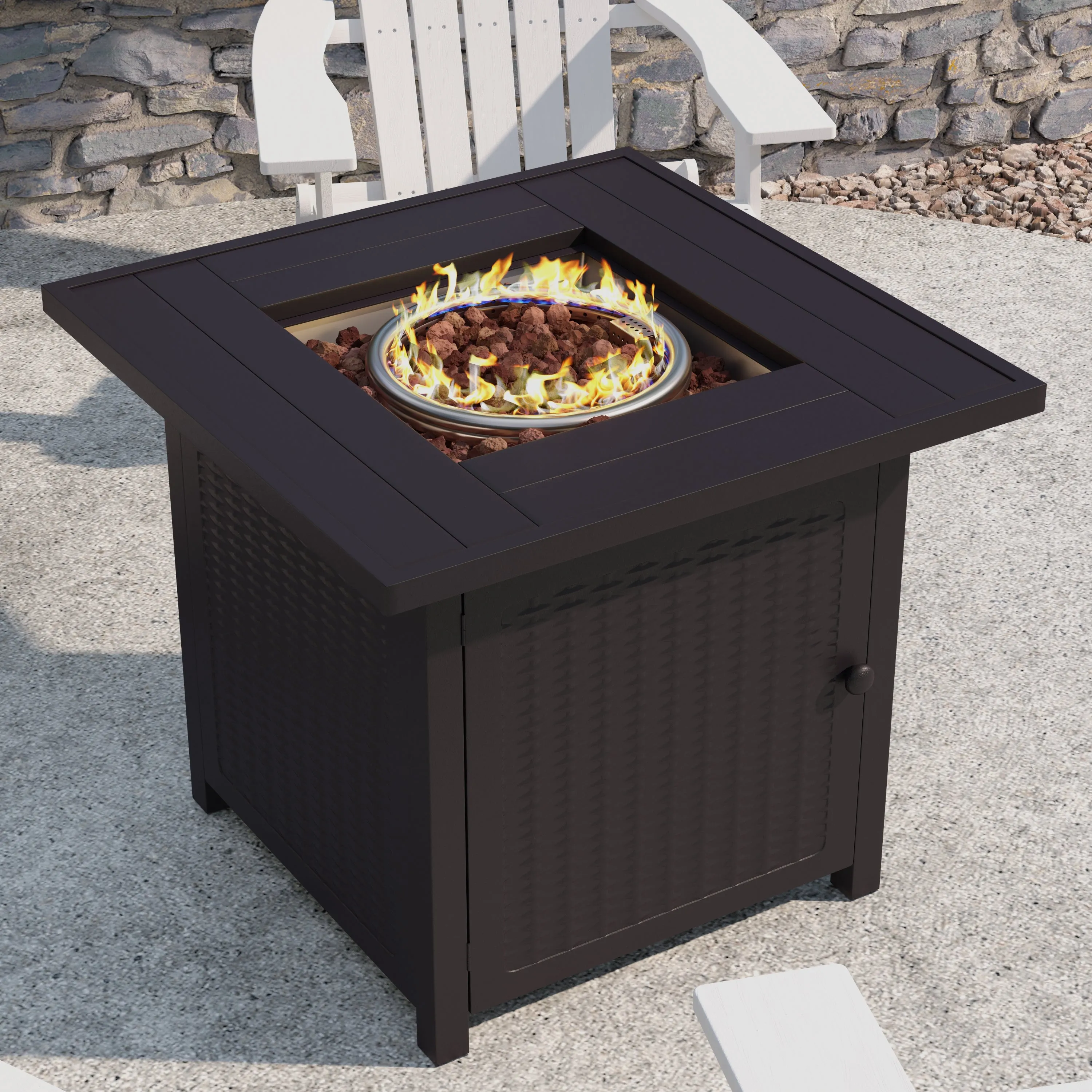 Black 28"SQ Fire Pit Table YO-GYM80015-BK-GG