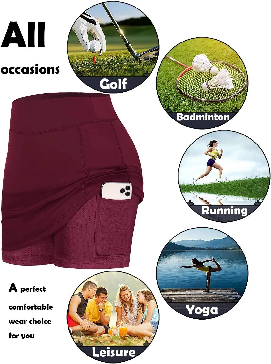 BLEVONH Womens Summer Tennis Skirts with Shorts Underneath, Pickleball, Athletic, Workout and Golf Skorts with Pockets