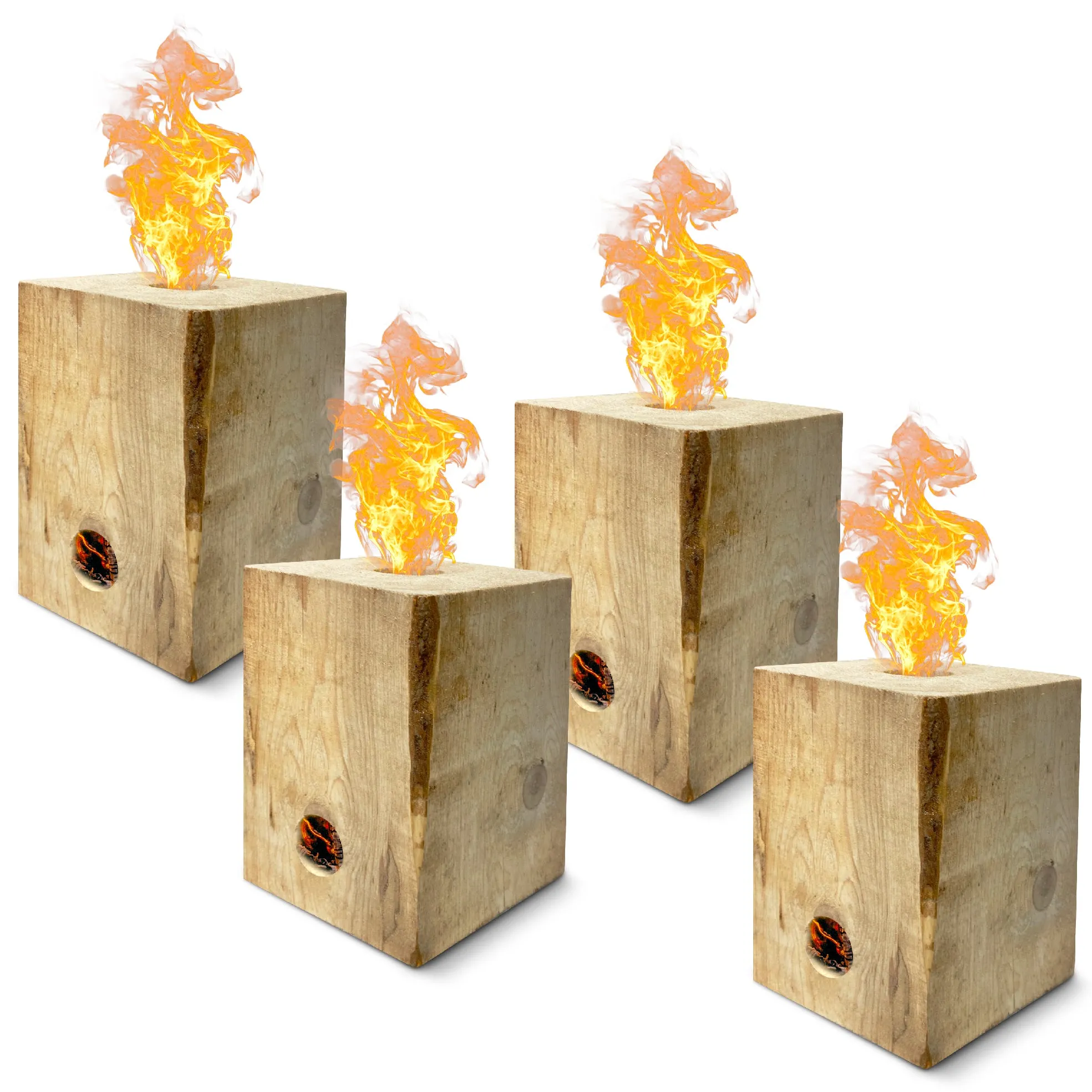 Burning BLOX Campfire Bonfire Firewood – Easy Light – Easy Clean-Up – Great for Camping, Beach and Cooking – Burns from Inside Out – 8” x 8” X 8” – Burns 2 Hours - Bonus 2 Fatwood Starters – Qty 4