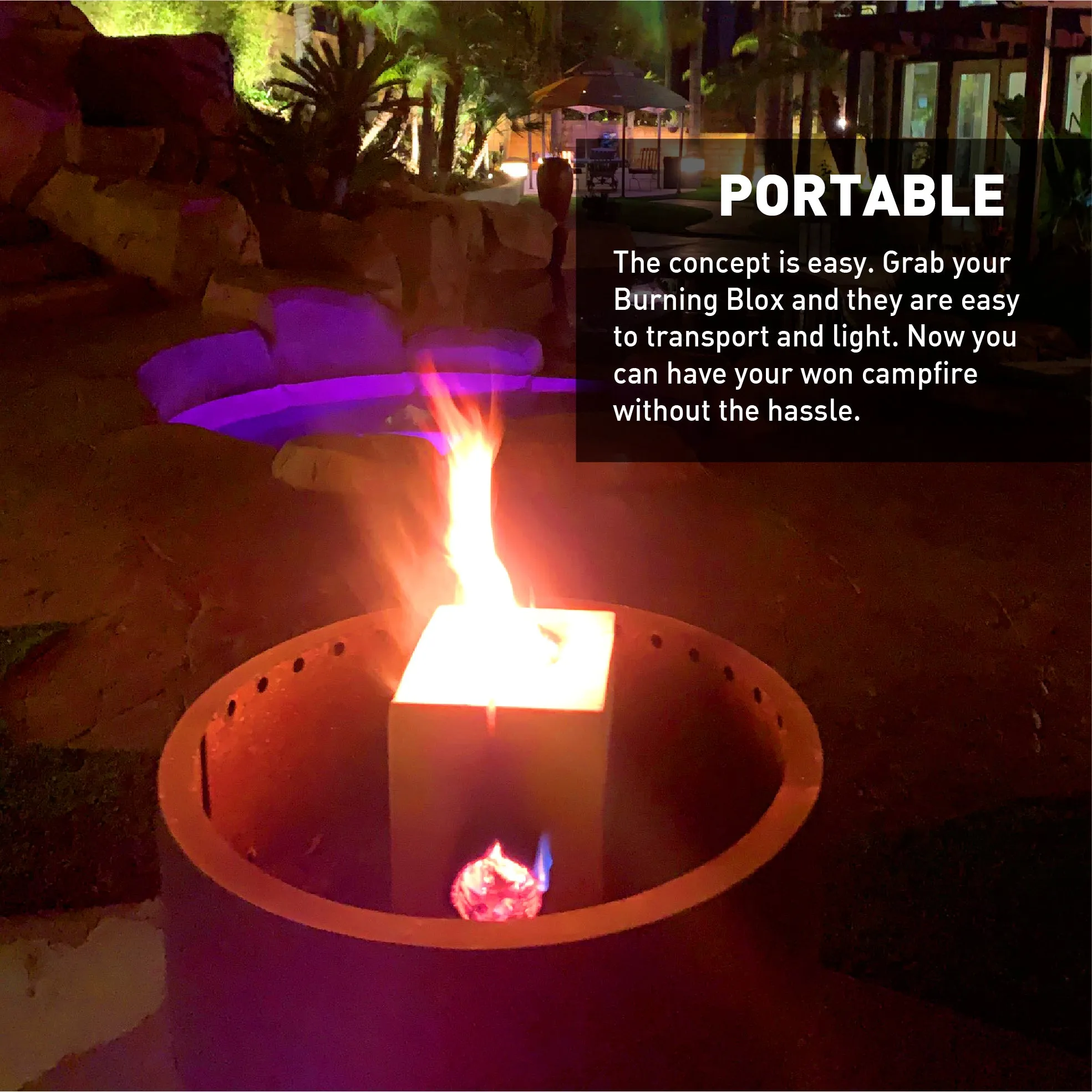 Burning BLOX Campfire Bonfire Firewood – Easy Light – Easy Clean-Up – Great for Camping, Beach and Cooking – Burns from Inside Out – 8” x 8” X 8” – Burns 2 Hours - Bonus 2 Fatwood Starters – Qty 4