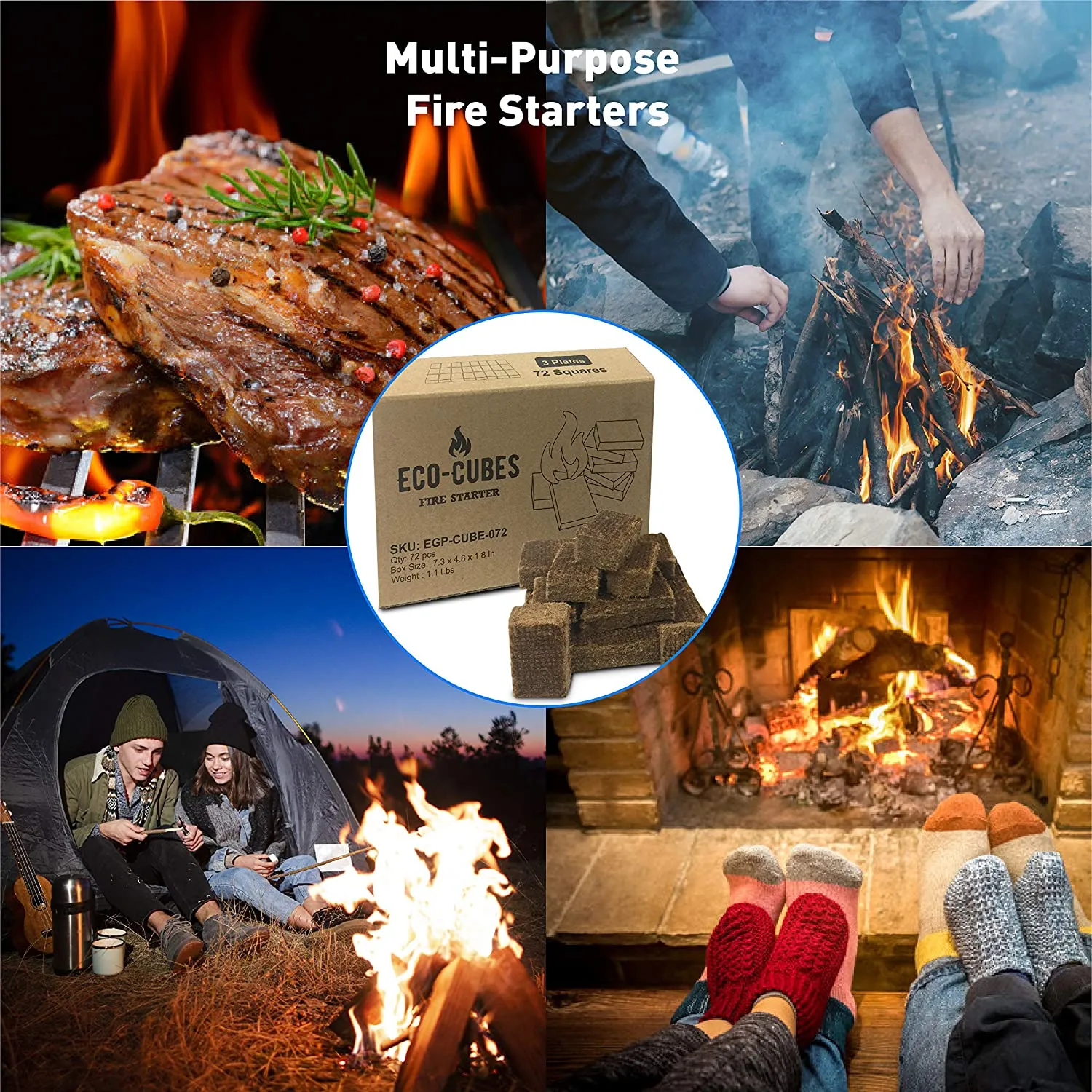 Eco Cubes Fire Starter Squares – Great Fire Starters for Chimney, Charcoal Grill, Fireplace, Campfire, Wood Stove, Pellet Grill and Charcoal