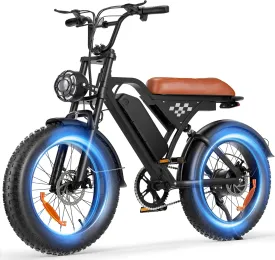   Electric Bike for Adults 1000W 20" Commuting Fat Tire Full Suspension Electric Dirt Bike 374.4Wh Battery 20mph Long Seat Ebike Mountains Off Road UL2849