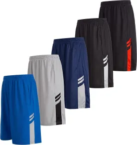 Essential Elements Boys 5-Pack Active Athletic Performance Basketball Shorts with Pockets