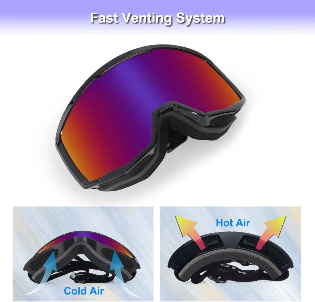 EXP VISION Ski/Snowboard Goggles for Men Women, OTG Snow Goggles Anti Fog UV Protection