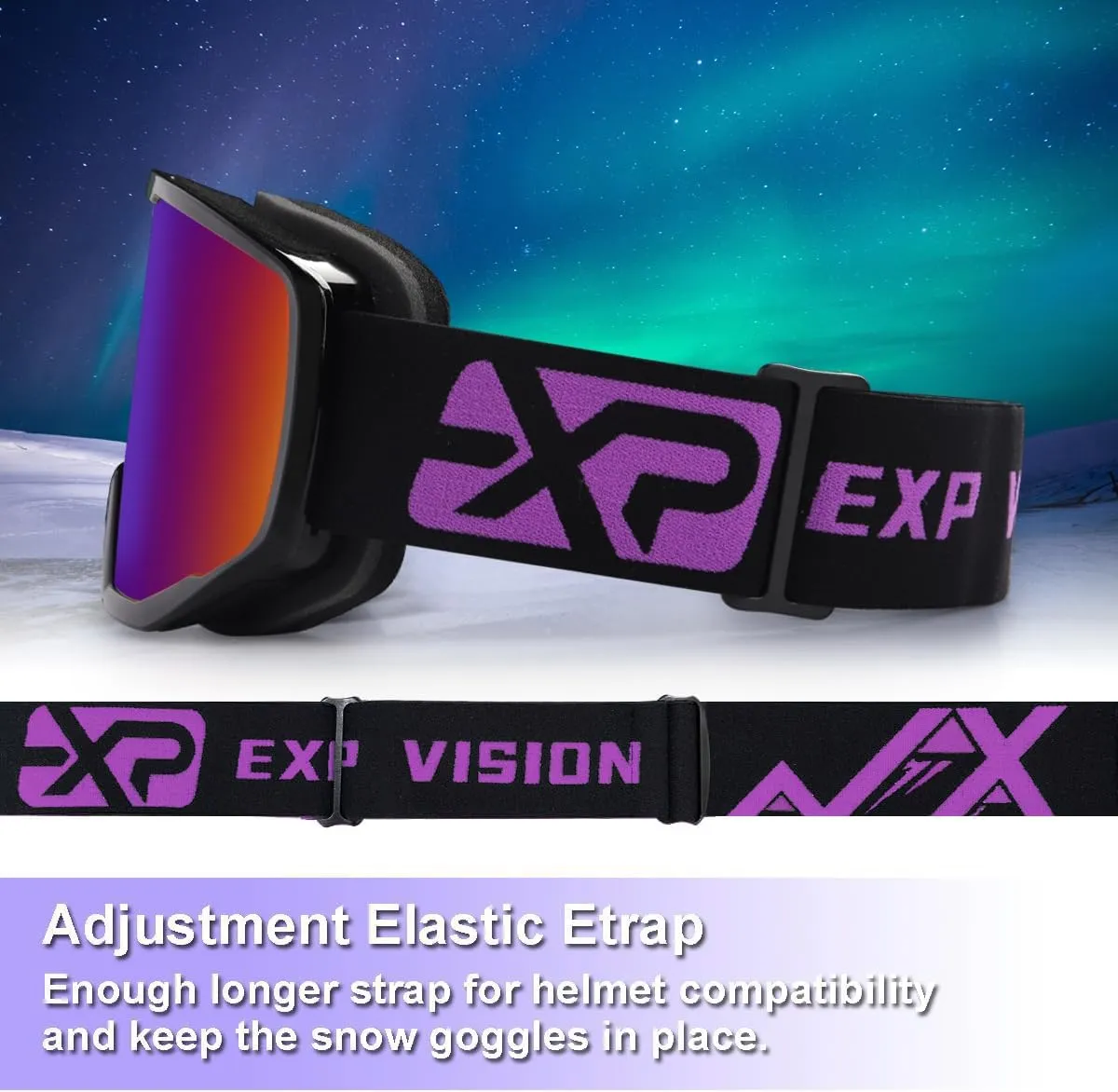 EXP VISION Ski/Snowboard Goggles for Men Women, OTG Snow Goggles Anti Fog UV Protection