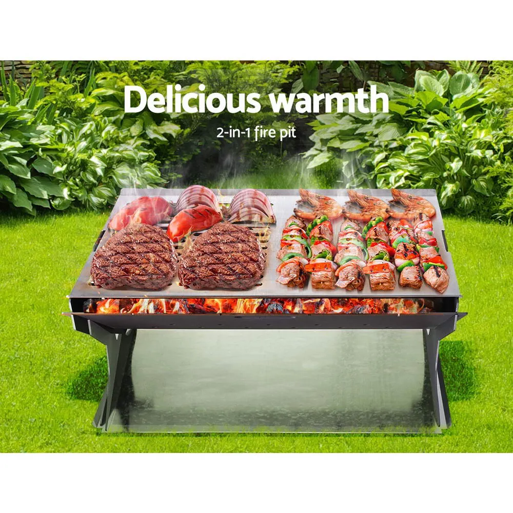 Fire Pit BBQ Outdoor Camping Portable Patio Heater Folding Steel Wood or Charcoal