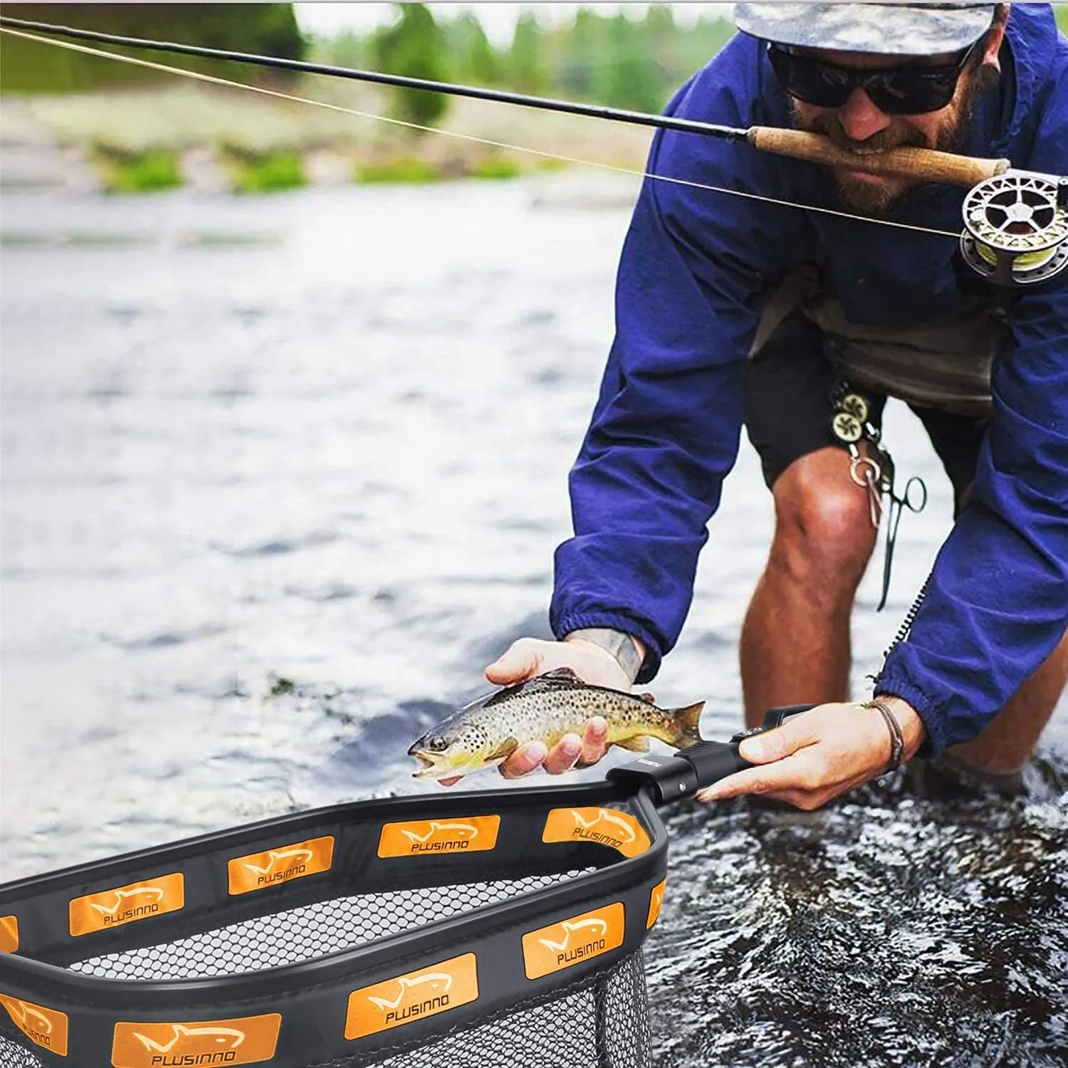 Floating Fishing Net for Steelhead, Salmon, Fly, Kayak, Catfish, Bass, Trout Fishing, Rubber Coated Landing Net for Easy Catch & Release, Compact & Foldable for Easy Transportation & Storage