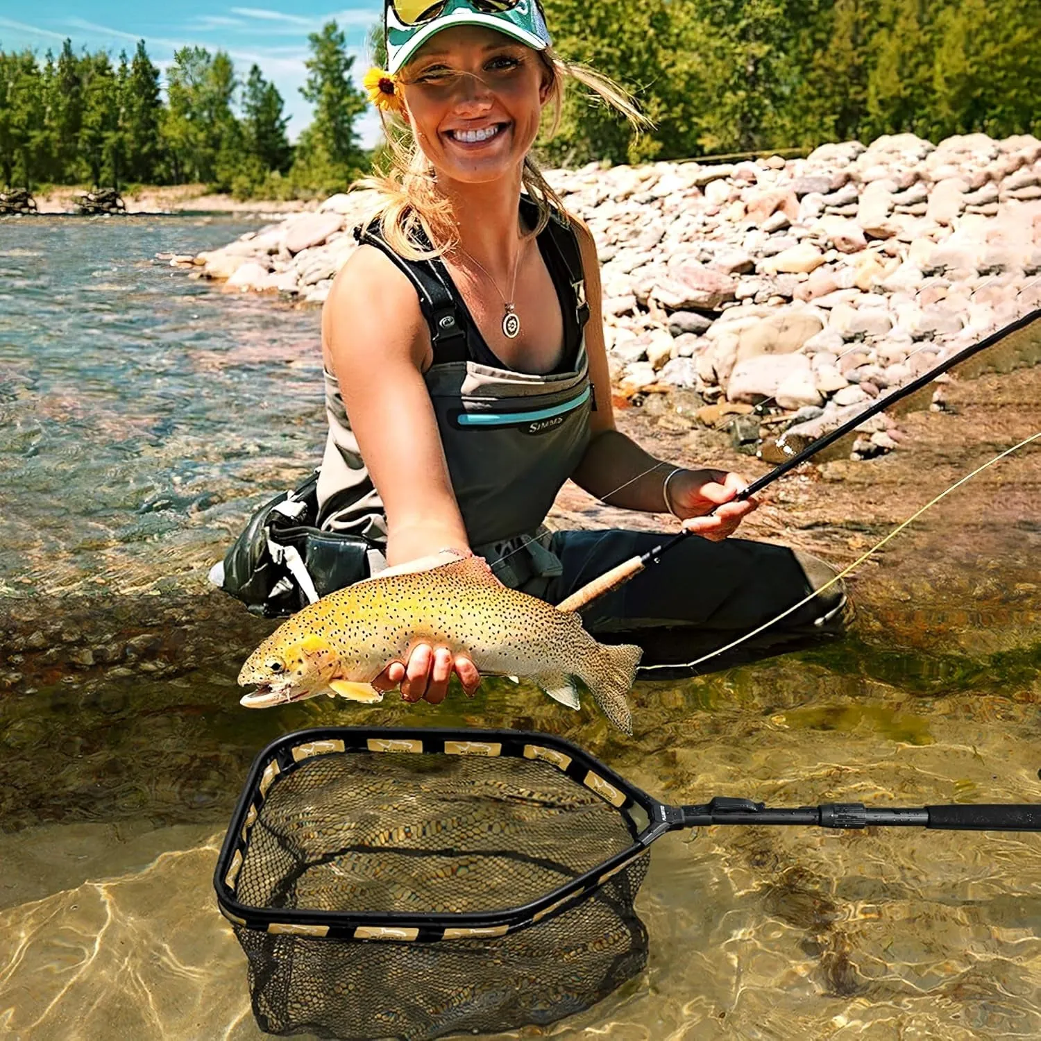 Floating Fishing Net for Steelhead, Salmon, Fly, Kayak, Catfish, Bass, Trout Fishing, Rubber Coated Landing Net for Easy Catch & Release, Compact & Foldable for Easy Transportation & Storage