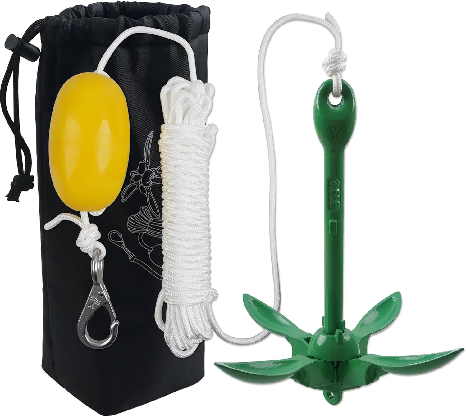FUSIGO Boat Kayak Anchor Kit, 3.3lb Paddle Board Anchor with 43ft Rope Folding Boat Canoe Anchors Rope Float for Fishing Kayaks SUP Paddle Boards Canoes Jet Ski PWC Inflatable Small Boats