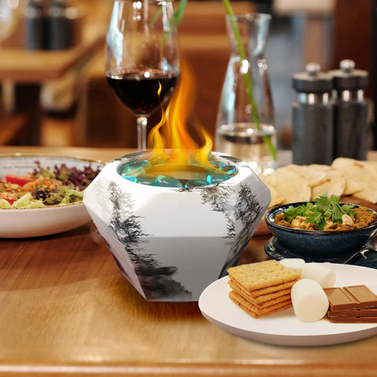 Godboat Tabletop Fire Pit, Small Table Top Firepit, Smokeless Fire Pit Bowl for Table, Tabletop Fire Pit Bowl for Smores Maker, Garden Mini Fire Pit for Table, Indoor Fireplace Decor