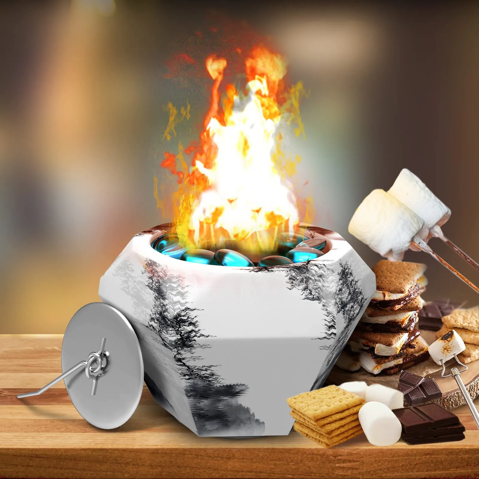 Godboat Tabletop Fire Pit, Small Table Top Firepit, Smokeless Fire Pit Bowl for Table, Tabletop Fire Pit Bowl for Smores Maker, Garden Mini Fire Pit for Table, Indoor Fireplace Decor
