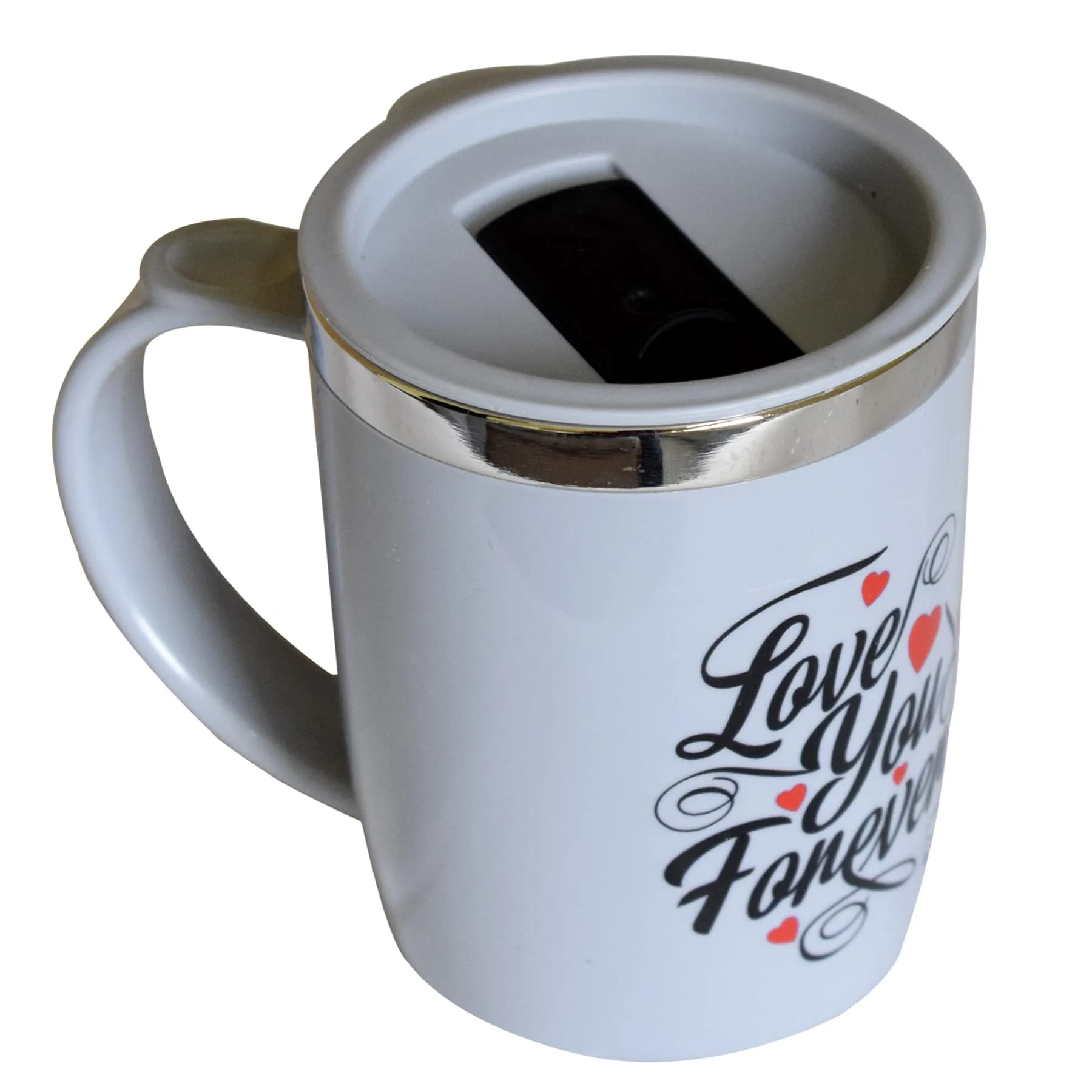 Heart Home Double Wall Vacuum Insulated Food Grade BPA Free Plastic Coffee Mug with Lid, Pack of 2 (Grey)
