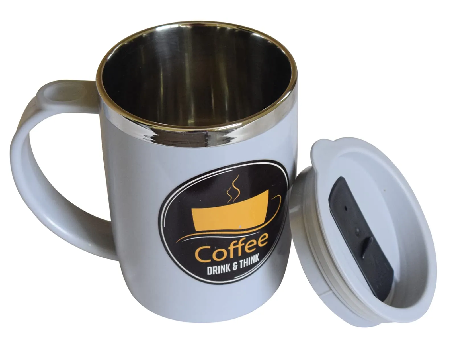 Heart Home Double Wall Vacuum Insulated Food Grade BPA Free Plastic Coffee Mug with Lid, Pack of 2 (Grey)