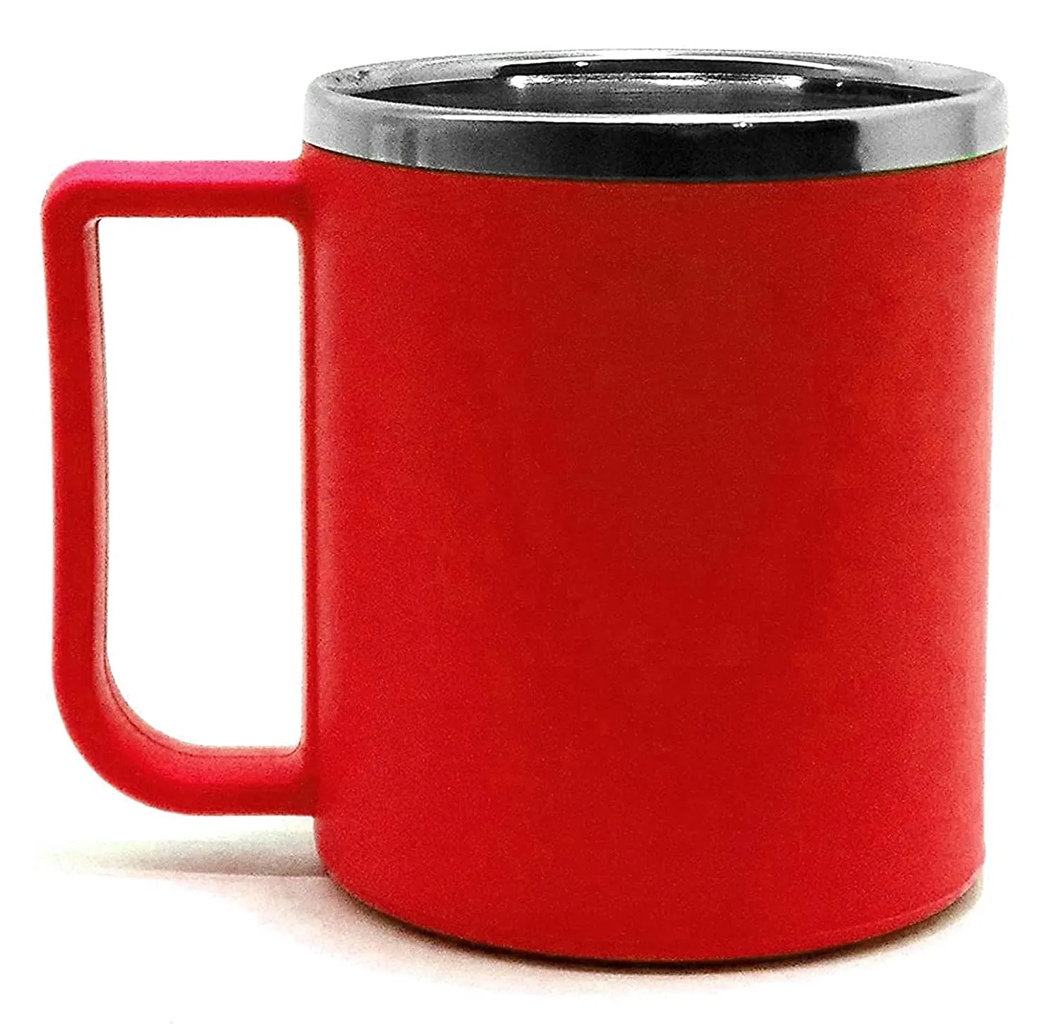 Heart Home Medium Size Plastic Steel Cups for Coffee Tea Cocoa, Camping Mugs with Handle, Portable & Easy Clean, Set of 4 (Green & Red)