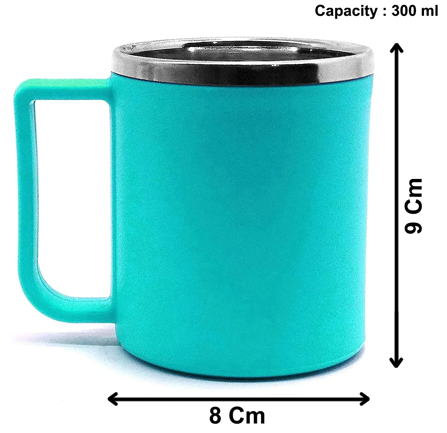 Heart Home Medium Size Plastic Steel Cups for Coffee Tea Cocoa, Camping Mugs with Handle, Portable & Easy Clean, Set of 4 (Green & Red)