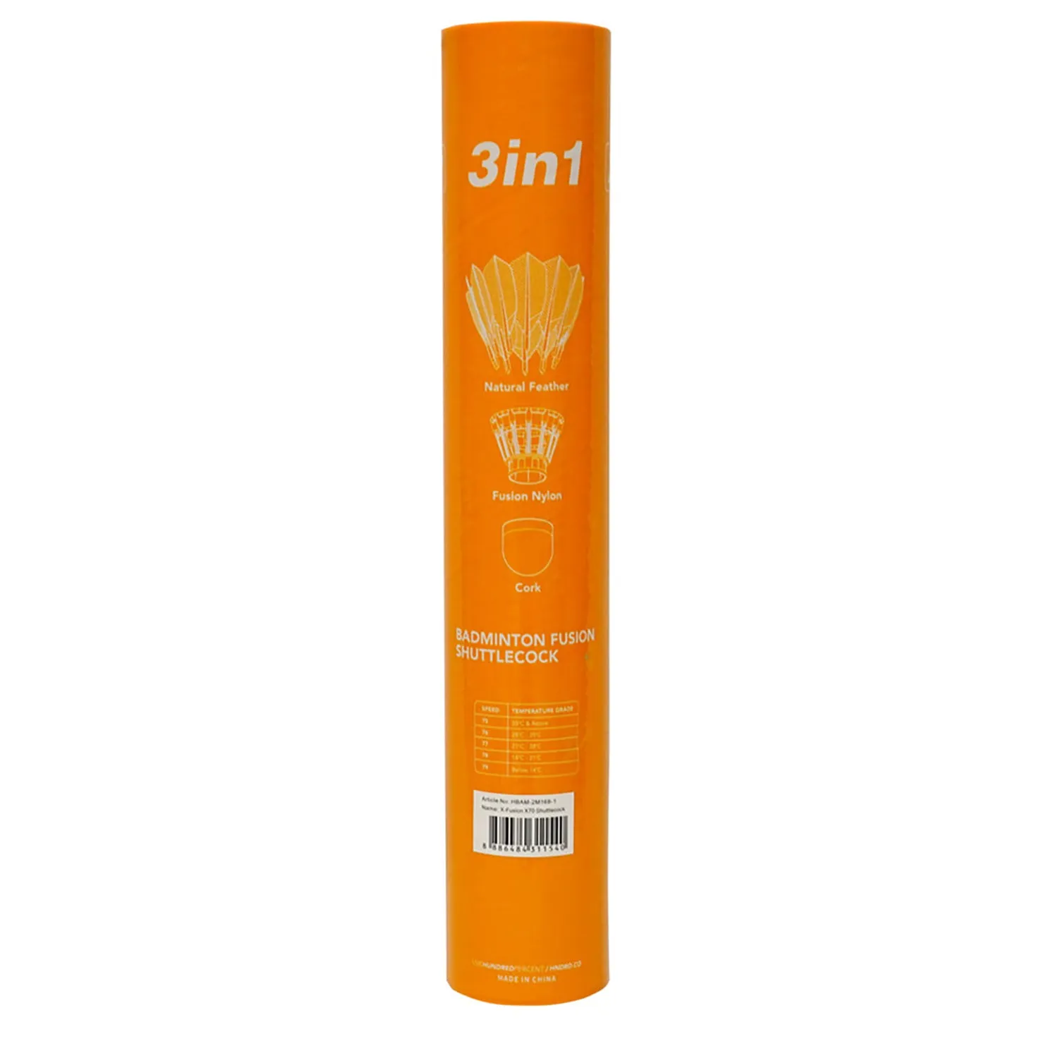 HUNDRED X70 X-Fusion Hybrid Badminton Shuttlecock, Speed 76 (1 Tube)