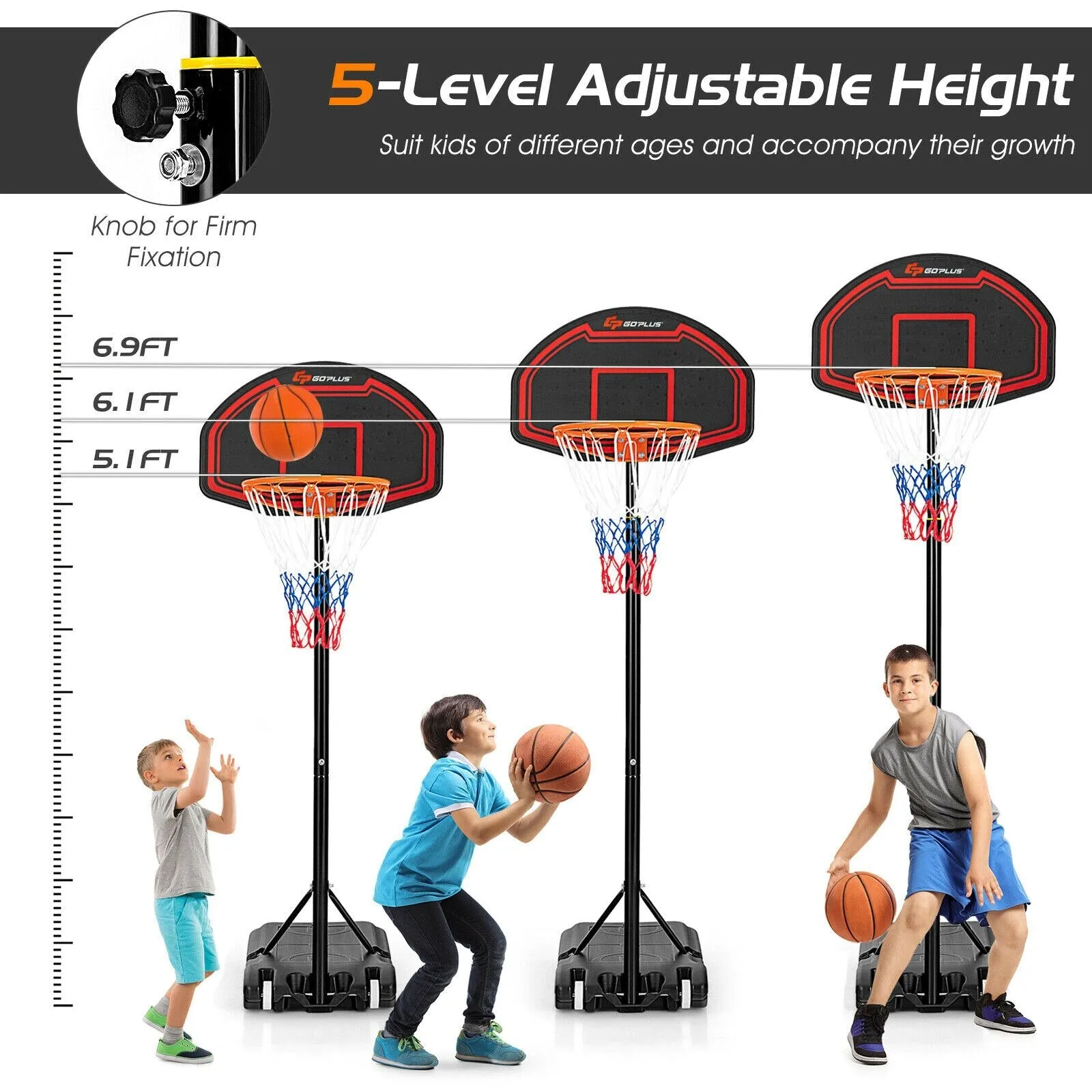 Kids Adjustable Basketball Hoop Stand W/Durable Net
