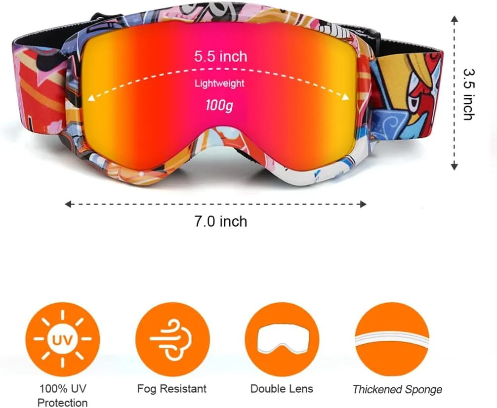 Kids Ski Goggles,Non-Slip Strap Snow Goggles Snowboard Goggles