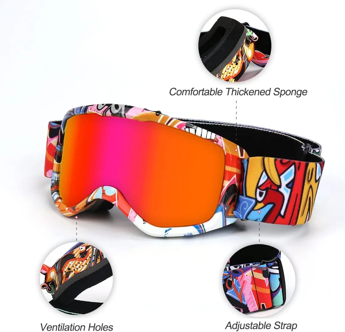 Kids Ski Goggles,Non-Slip Strap Snow Goggles Snowboard Goggles