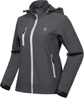 Little Donkey Andy Womens Softshell Jacket, Ski Snowboarding Jacket with Removable Hood, Fleece Lined