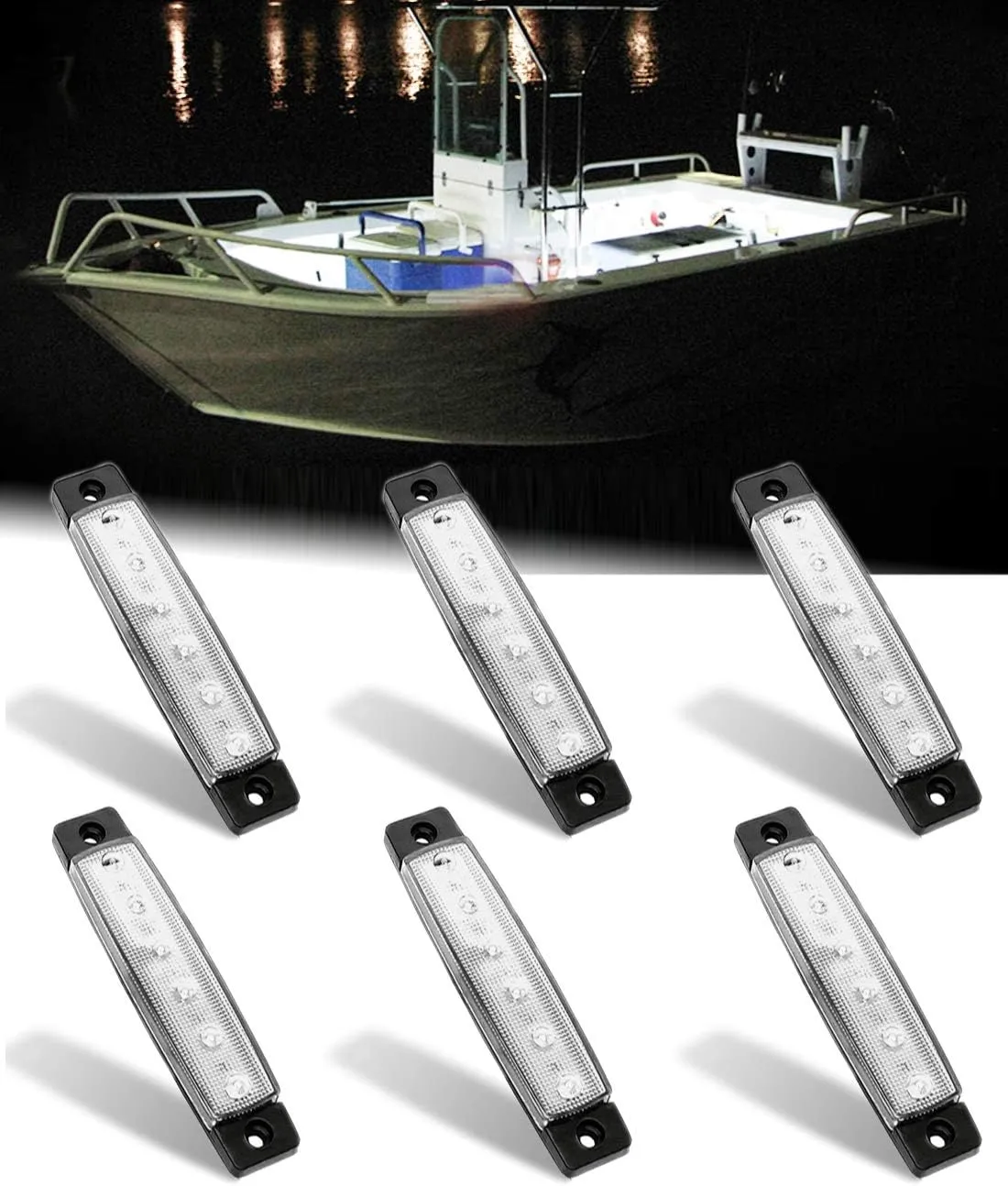Marine Lights - 6Pcs Waterproof LED Interior Lights for Yacht, Fishing Boat, Kayak & More, 12v