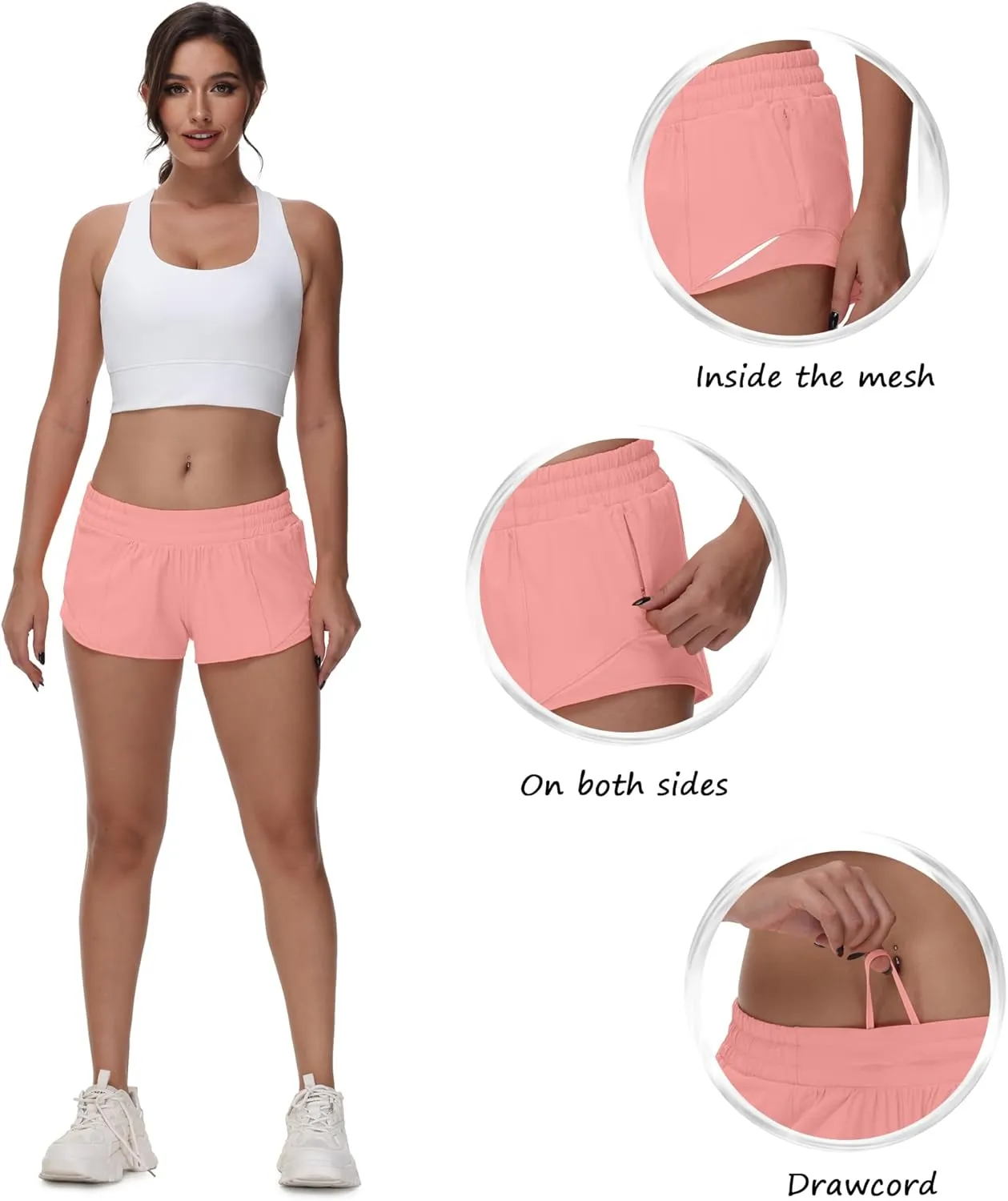 MCEDAR Women's Running Shorts Low Waisted 2.5"Lightweight Active Workout Quick Dry Gym Athletic Sports Shorts Zip Pocket