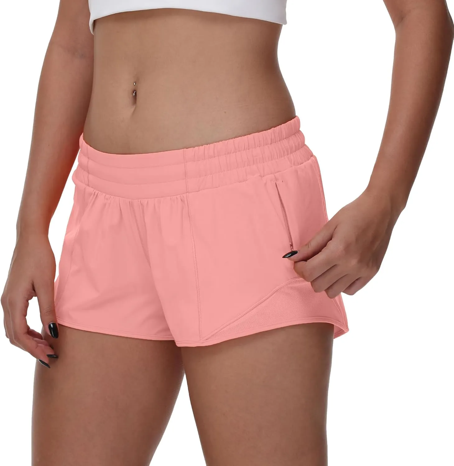 MCEDAR Women's Running Shorts Low Waisted 2.5"Lightweight Active Workout Quick Dry Gym Athletic Sports Shorts Zip Pocket