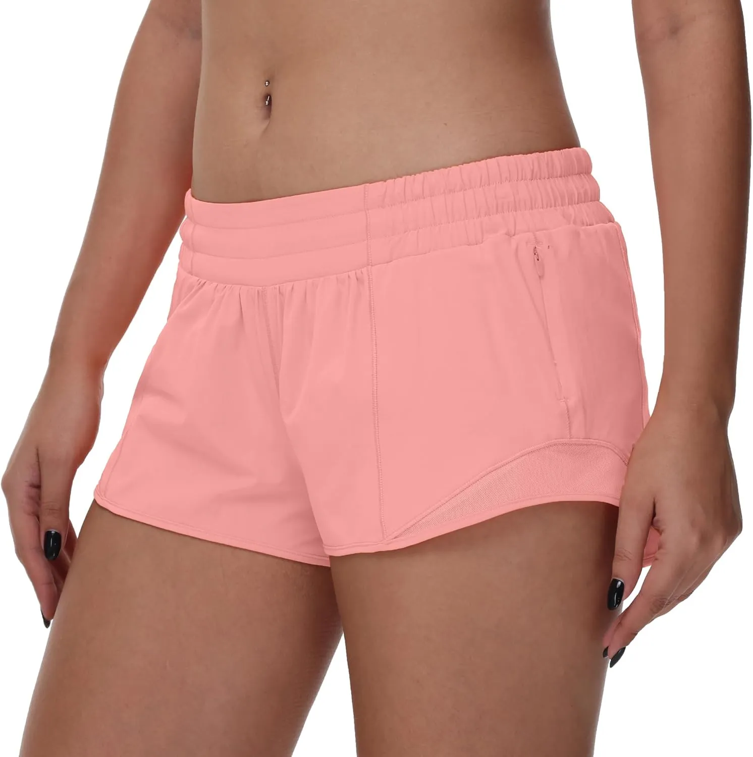 MCEDAR Women's Running Shorts Low Waisted 2.5"Lightweight Active Workout Quick Dry Gym Athletic Sports Shorts Zip Pocket