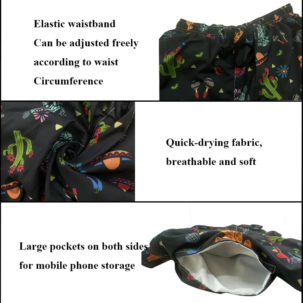 Mens Swim Trunks with Compression Liner Quick Dry Zipper Pocket Bathing
