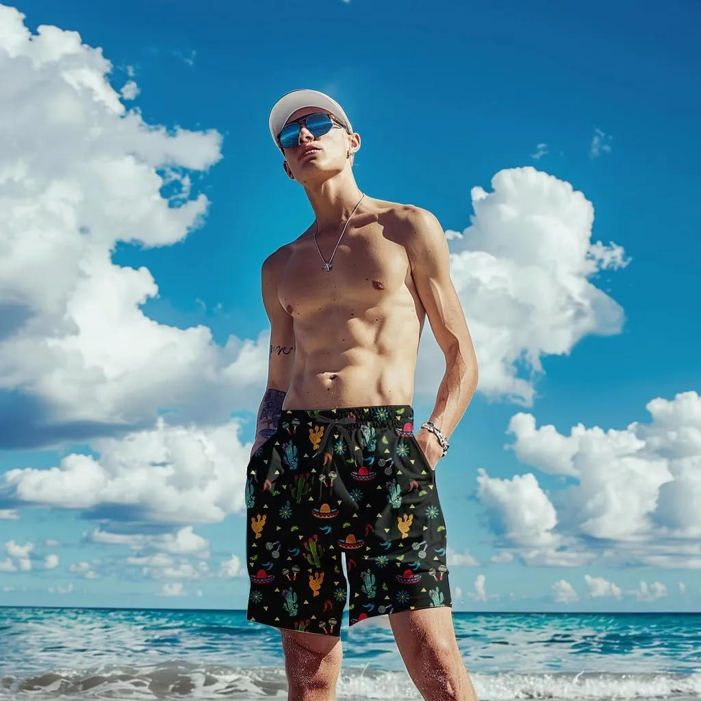 Mens Swim Trunks with Compression Liner Quick Dry Zipper Pocket Bathing