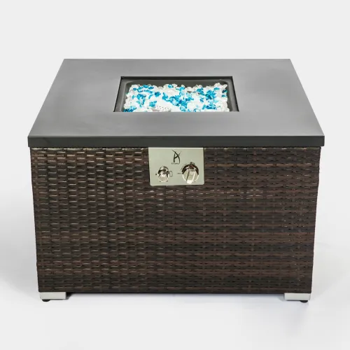 Outdoor Gas Fire Pit Square Dark Brown Wicker Fire Pit Table