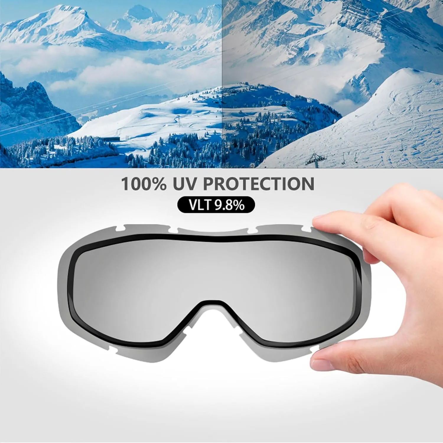 OutdoorMaster OTG Ski Goggles - Over Glasses Ski/Snowboard Goggles for Men, Women & Youth - 100% UV Protection
