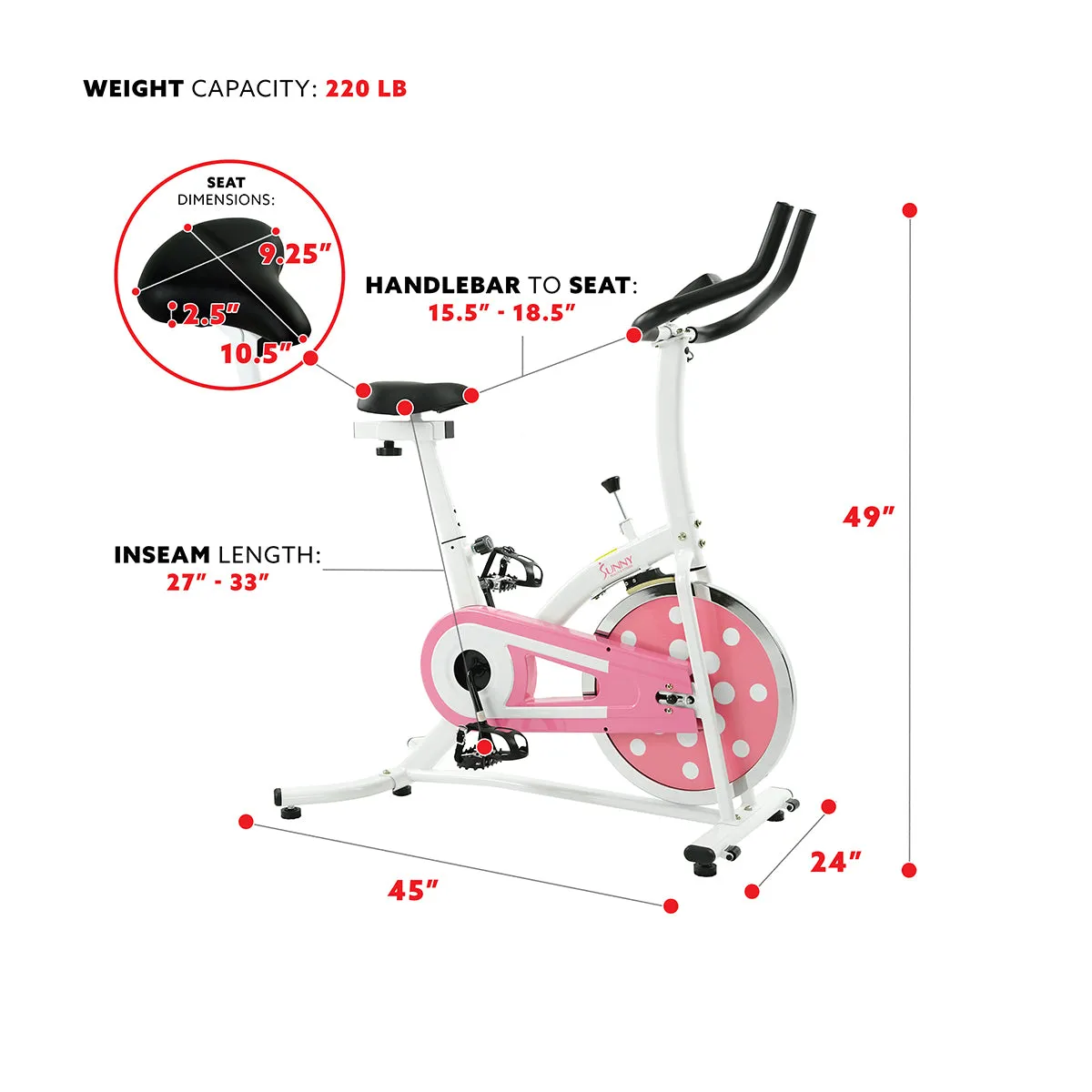 Pink Chain Drive Indoor Cycling Trainer Exercise Bike