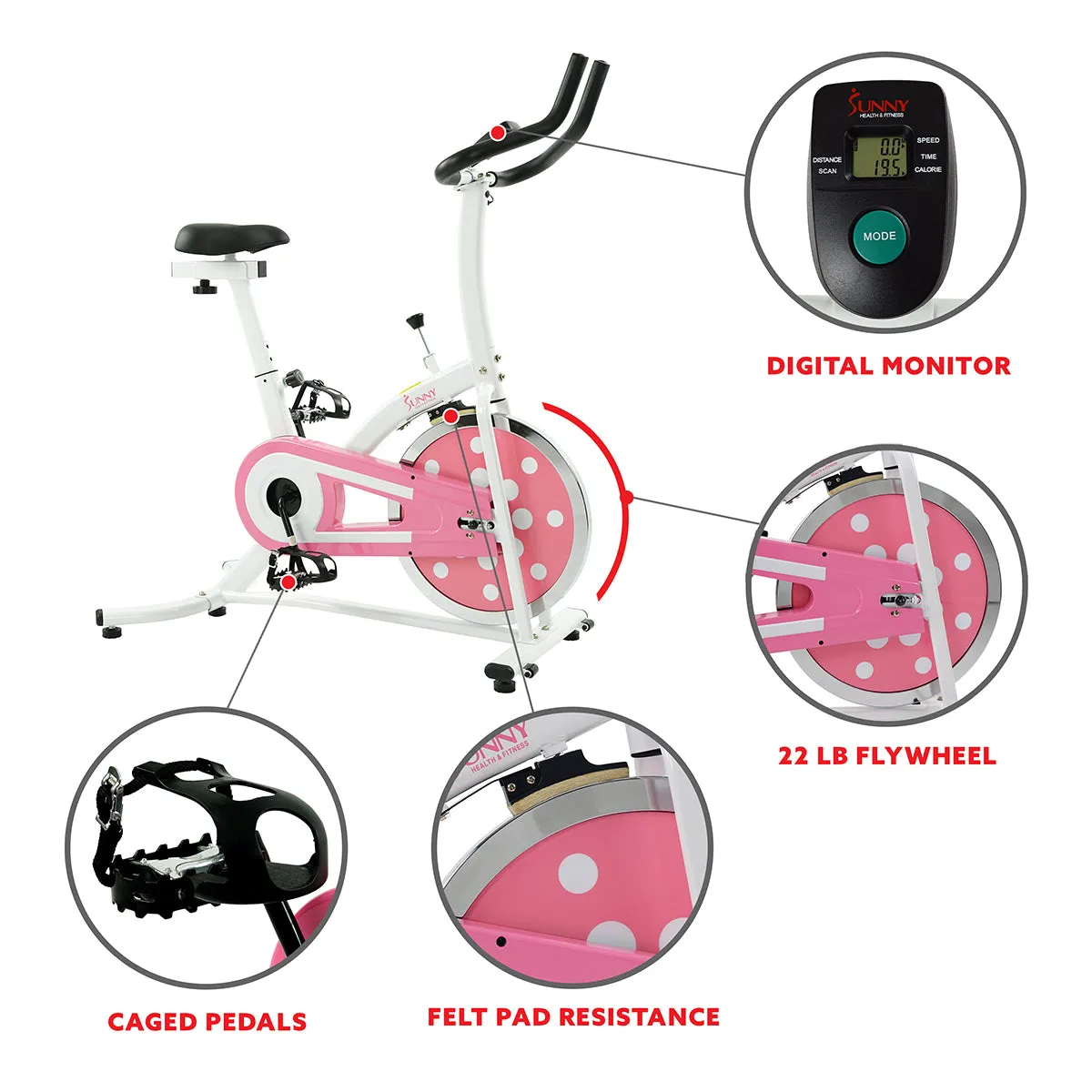 Pink Chain Drive Indoor Cycling Trainer Exercise Bike
