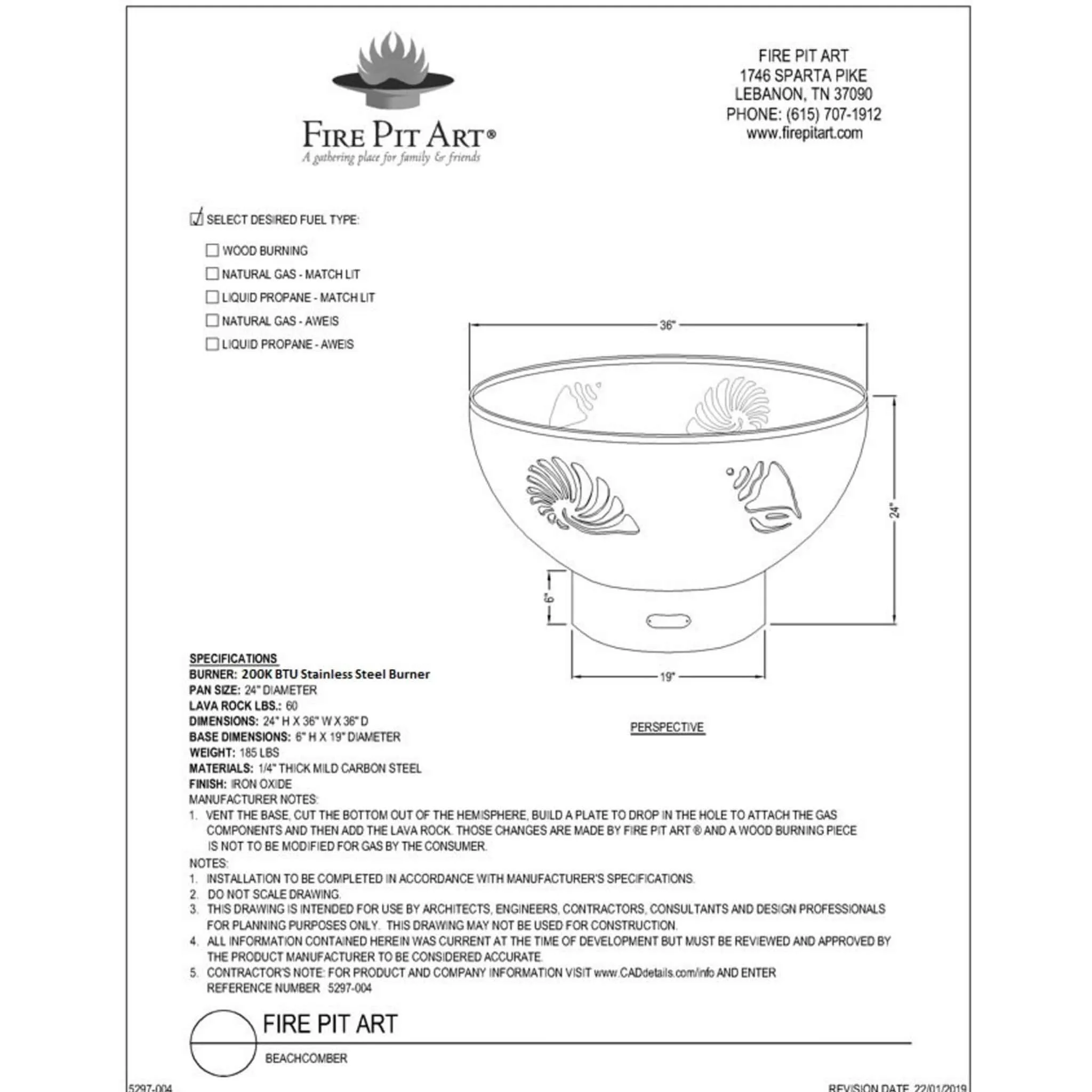"Beachcomber" Gas Fire Pit in Steel - Fire Pit Art