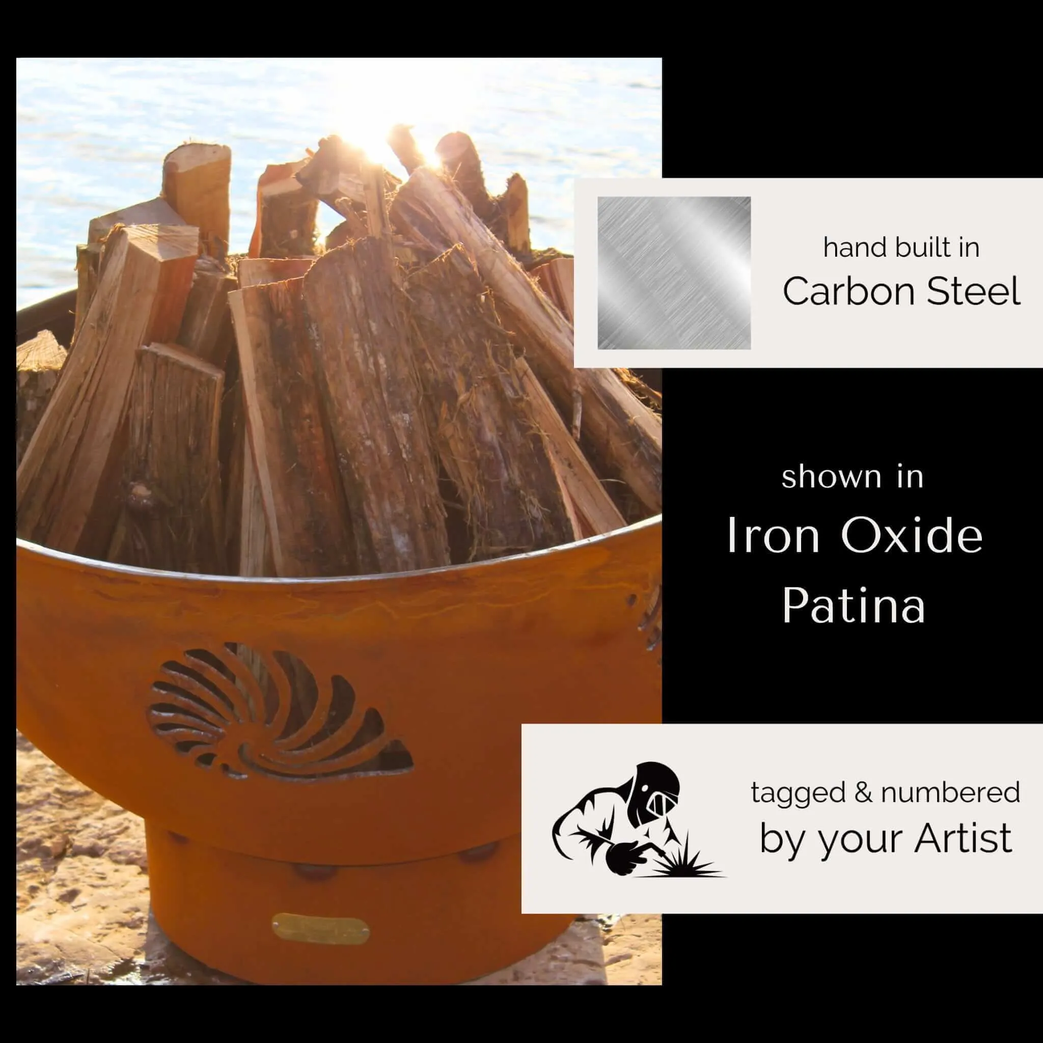 "Beachcomber" Gas Fire Pit in Steel - Fire Pit Art