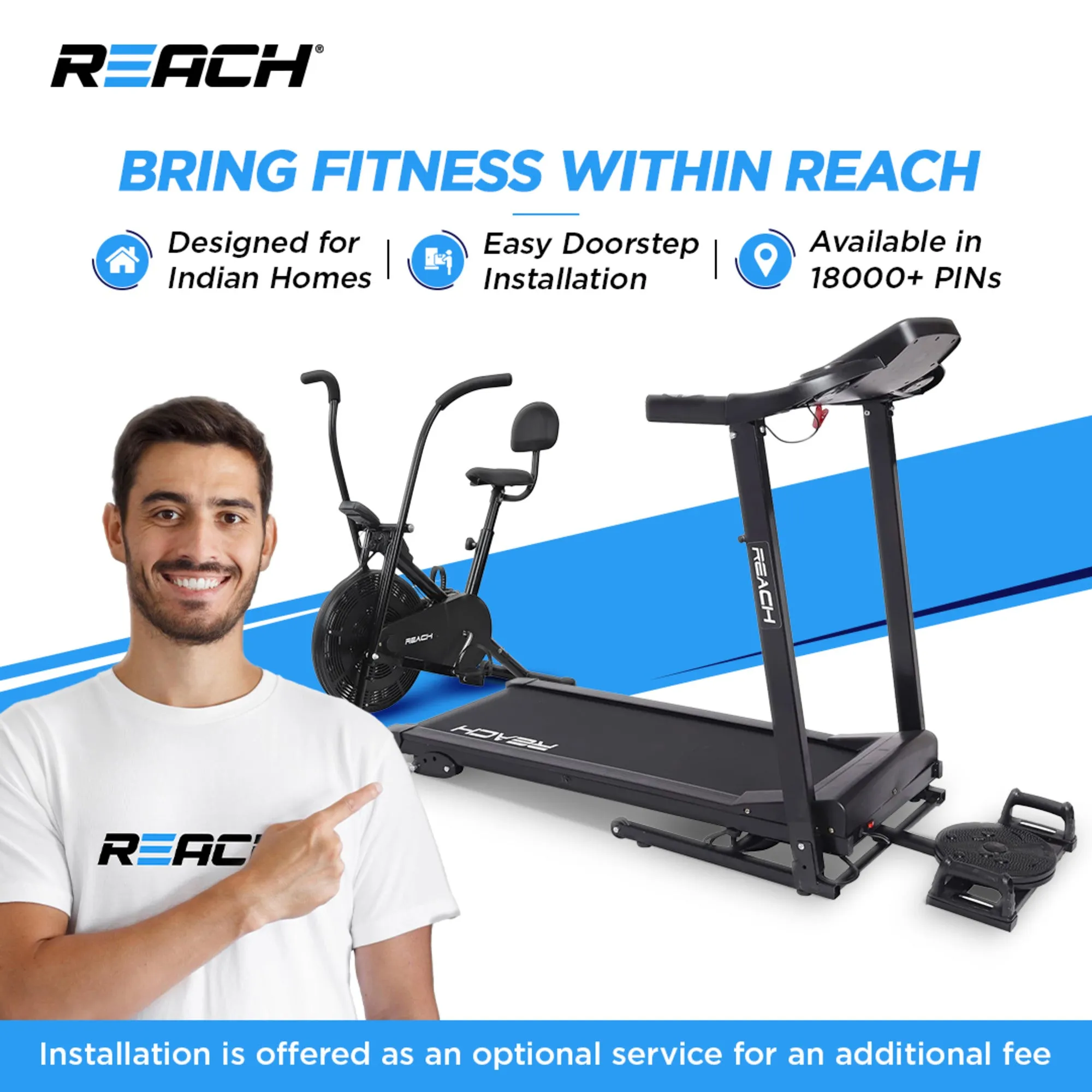 Reach B-201 Smart Exercise Cycle with 4kg Flywheel | Indoor Upright Stationary Bike | 8 Levels of Adjustable Magnetic Resistance with Cushioned Seat | LCD Screen | Max User Weight 110kg