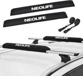 Soft Roof Rack Pads with Two 15 Ft Tie Down Straps for Surfboard, SUP Paddleboard, Snowboard, 28/34inch (Pair) Blue/Black