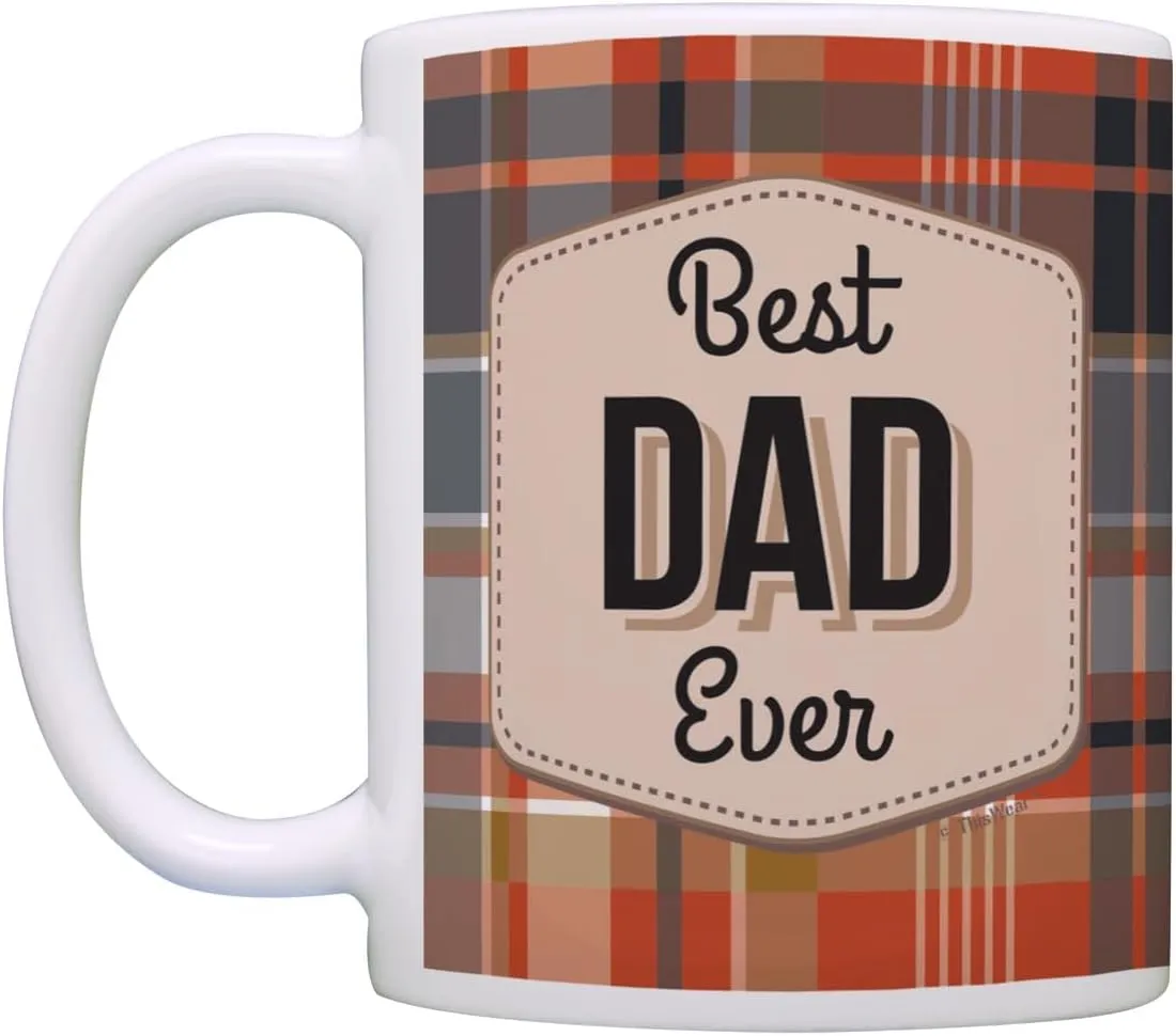 ThisWear Dad Mug Best Dad Ever Cup Cool Dad Gifts Fathers Day Mug Dad Present 11oz Ceramic Coffee Mug with Handle Orange Plaid